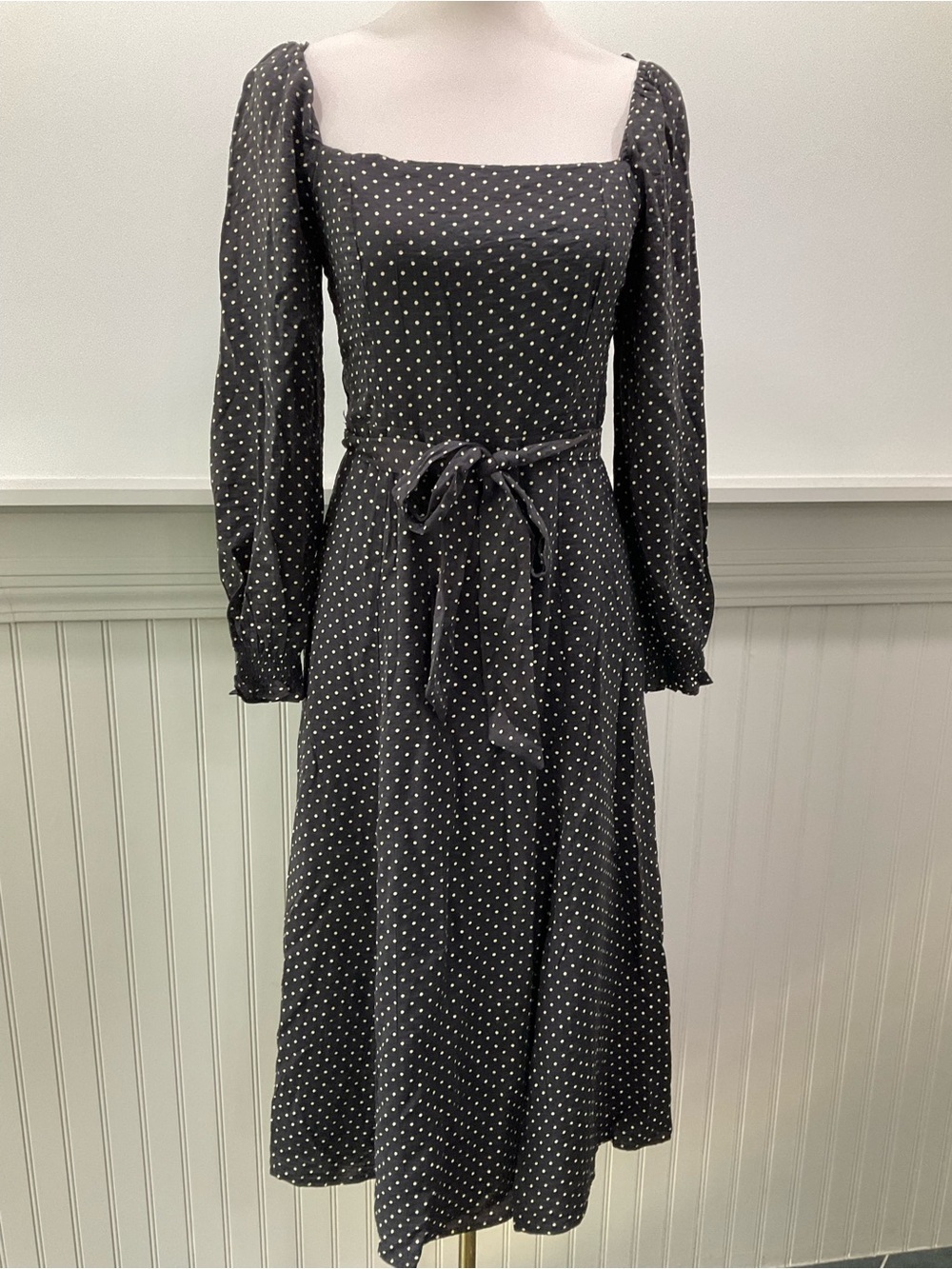 Petal & Pup Black Cream Polka Dot Midi Dress NWOT Size Small Cottagecore